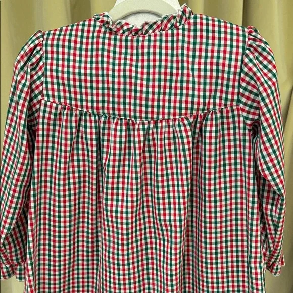 Sweet Dreams - Girls Santa Embroidered Red and Green Gingham Nightgown - Size:6Y - Picture 5 of 7